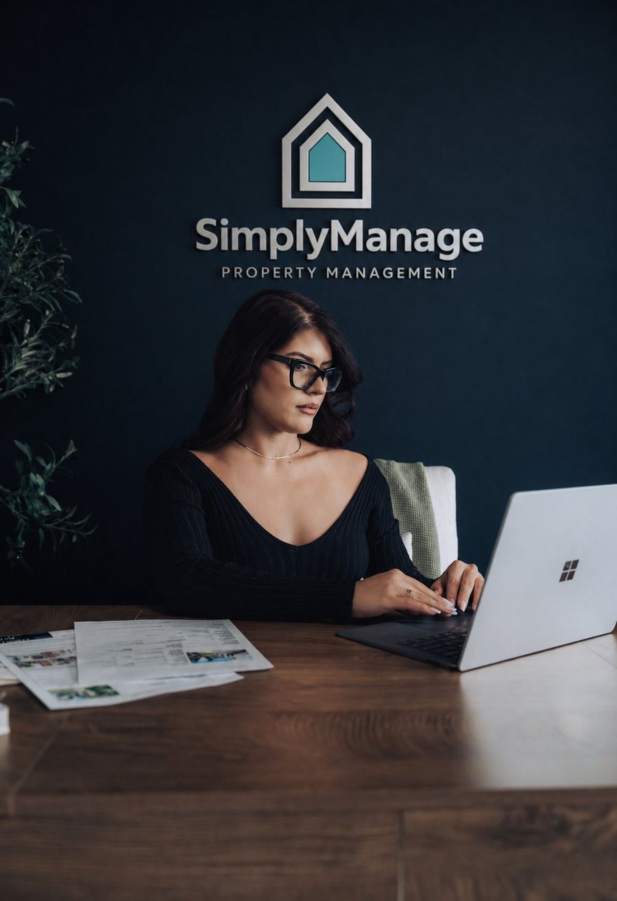 Melany Osorio managing properties at her desk